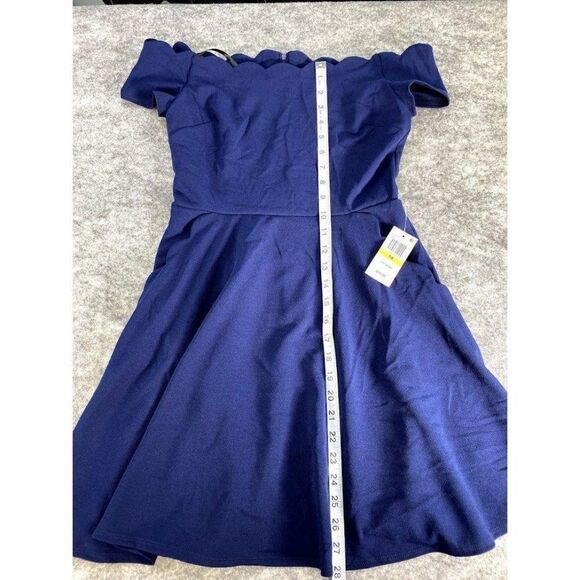 B Darlin Blue Scallop Off The Shoulder Fit Flare Dress Sz 7‎ NEW - Picture 7 of 13